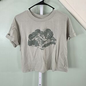 Bearpaw Womens Cropped Boxy Rolled Cuff Graphic Tee Sage Green Size XL